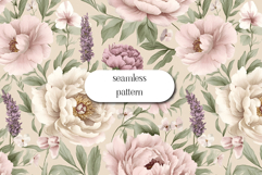 Vintage Peony and Lavender Seamless Floral Pattern Product Image 1