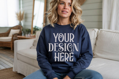 Navy Gildan 18000 Sweatshirt Model Mockups, Product Image 1