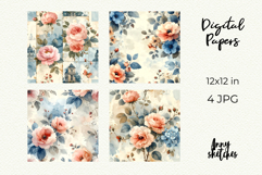 Vintage French Digital Paper Watercolor Seamless Patterns Product Image 2