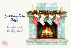 Vintage Christmas Fireplace Clipart Retro PNG Product Image 3