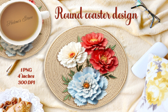 Delicate vintage floral round coaster sublimation design png Product Image 1