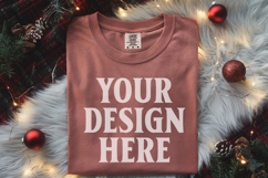 Brick Comfort Colors 1717 Christmas Folded T-Shirt Mockup Product Image 1