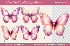 Gilter Pink Butterfly Clipart PNG Product Image 1