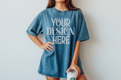 Denim Comfort Colors 1717 T-shirt Mockups, Real Model Product Image 1