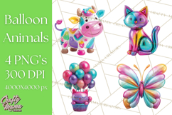 Bright Balloon Animals Clipart PNG Shiny Candy Colors Product Image 1