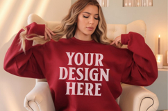 Gildan 18000 Cardinal Red Mockup , Crewneck Sweatshirt Boho Product Image 1