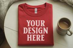 Gildan 64000 Red Folded Tshirt Mockup Product Image 1