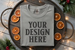 Gildan 5000 Sport Grey Folded Christmas Mockup, G5000 mockup Product Image 1