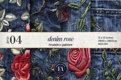 Embroidered Denim Digital Paper| Rose Denim Pattern Product Image 1