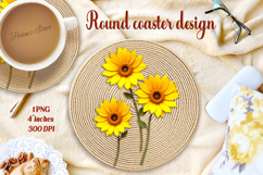 Delicate vintage floral round coaster sublimation design png Product Image 1