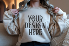 Sand Gildan 18000 Mockup, Sweatshirt Crewneck Mockups Product Image 1