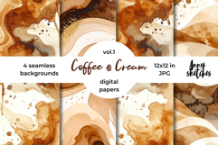 Coffee &amp; Cream Digital Paper Watercolor Seamless Patterns Product Image 1