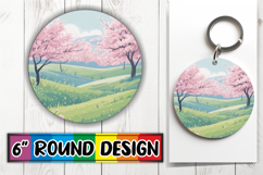 Joyful Circle Keychain Sublimation PNG, Spring Product Image 1