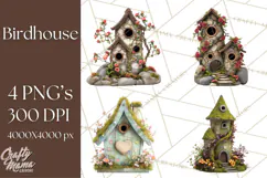 Cottagecore Birdhouse Clipart PNG, Whimsical Fairy Houses Product Image 1