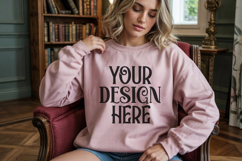 Pink Gildan 18000 Sweatshirt Model Mockups, Product Image 1