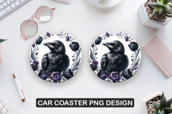 Raven Bird Car Coaster Sublimation| Animal Coaster PNG Product Image 1