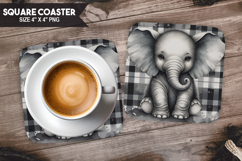 Elephant, Animal coaster, Buffalo Plaid Square Coaster PNG Product Image 1