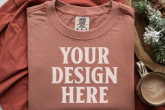 Brick Comfort Colors 1717 Christmas Folded T-Shirt Mockup Product Image 1