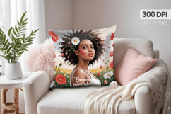 Afro Girl /Woman braided hair Pillow Design, Black Queen PNG Product Image 1