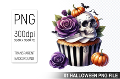 Cupcake With A Halloween Skull, Halloween Clipart PNG File Product Image 1