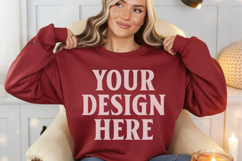Gildan 18000 Cardinal Red Mockup , Crewneck Sweatshirt Boho Product Image 1