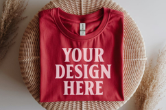 Gildan 64000 Red Folded Tshirt Mockup Product Image 1