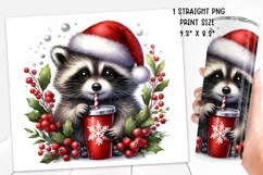 Christmas festive Raccoon Tumbler Wrap|Sublimation PNG. Product Image 2