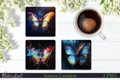 Watercolor Square Coasters | Space Butterflies Product Image 1