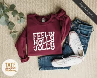 Feelin' Holly Jolly SVG cut file - Retro Christmas shirt svg Product Image 3