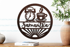 Morning coffee and clock name round Sign SVG Laser Cut file Product Image 1