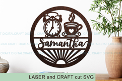 Morning coffee and clock name round Sign SVG Laser Cut file Product Image 2