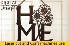 Sunflower Home Sign SVG Laser Cutout door hanger Product Image 3