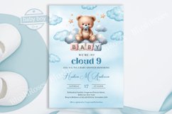 Watercolor Teddy bear Cloud Nine 9 Baby Shower invite ZB28 Product Image 1