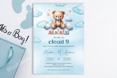 Watercolor Teddy bear Cloud Nine 9 Baby Shower invite ZB28 Product Image 2