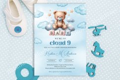 Watercolor Teddy bear Cloud Nine 9 Baby Shower invite ZB28 Product Image 3