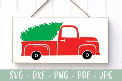 Red Truck Christmas SVG | Vintage Red Truck With Tree Product Image 2