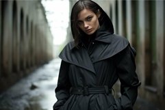 Mysterious woman in black trench coat Product Image 1