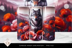 Floral Mountain Wolf Tumbler Wrap | Sublimation PNG Product Image 1