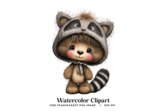Baby Raccoon Bear Watercolor Clipart Product Image 1