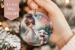 4th of July Girl and Lamb Ornament PNG Product Image 1