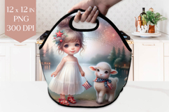 Patriotic Girl and Lamb Lunch Bag Sublimation PNG Product Image 1