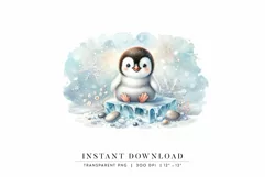 Baby Penguin Illustration, Winter Wonderland Clipart Product Image 1