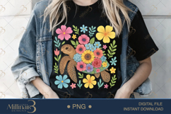 Boho Floral Sea Turtle Watercolor PNG | Ocean Animal Clipart Product Image 1
