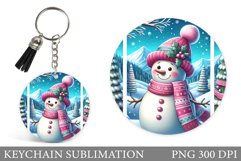 Snowman Keychain Sublimation. Christmas Keychain Design Product Image 1