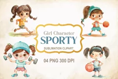 Sporty Little Girl Clipart PNG, Story book characters Product Image 1