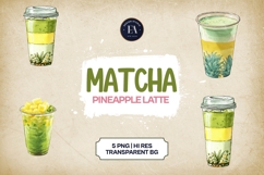 Matcha Pineapple Latte Clipart Bundle 5PNG Product Image 1