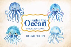 Under the sea Clipart, Jellyfish Watercolor clipart Product Image 1