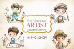 Artist Little Boy Clipart PNG, Story book characters Product Image 1