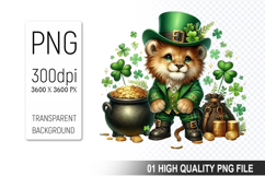 St. Patrick’s Day Baby Lion with Hat Clipart Sublimation PNG Product Image 1