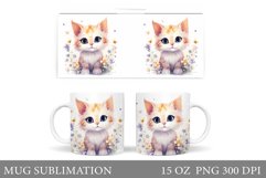 Spring Cat Mug Wrap. Cute Cat Mug Sublimation Product Image 1